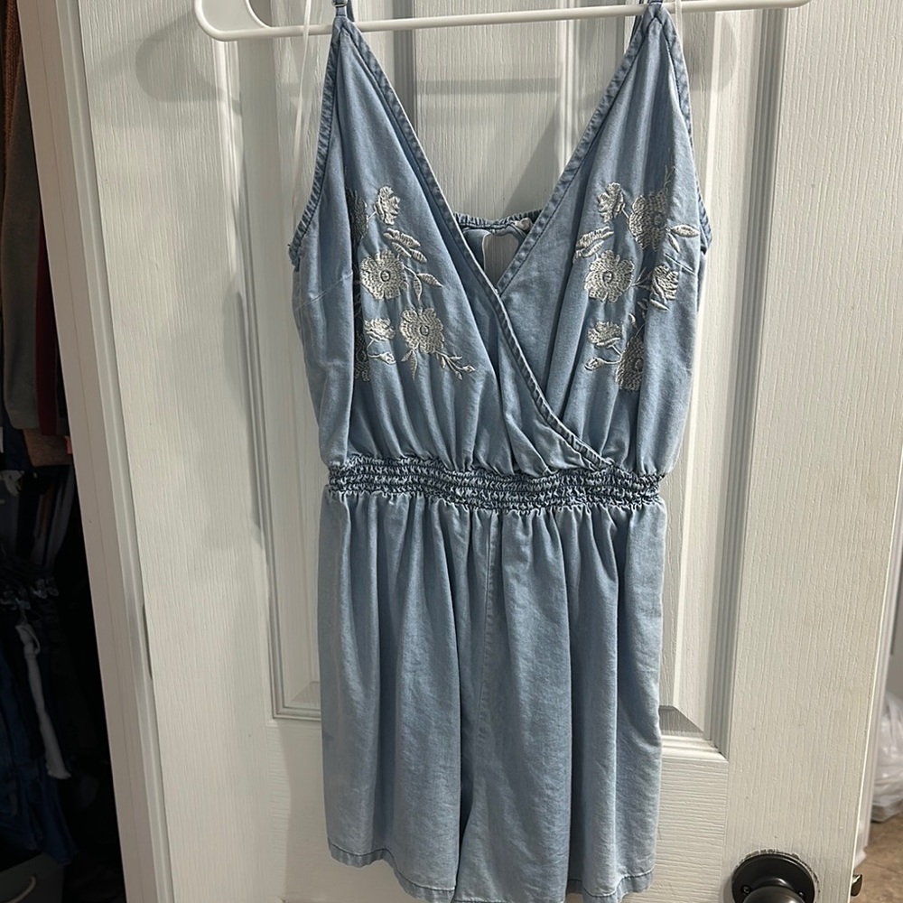 Love Tree Light Blue Embroidered Jumpsuit
